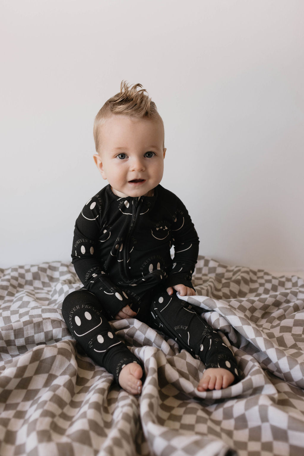 Bamboo Zip Pajama | Black ff Smile