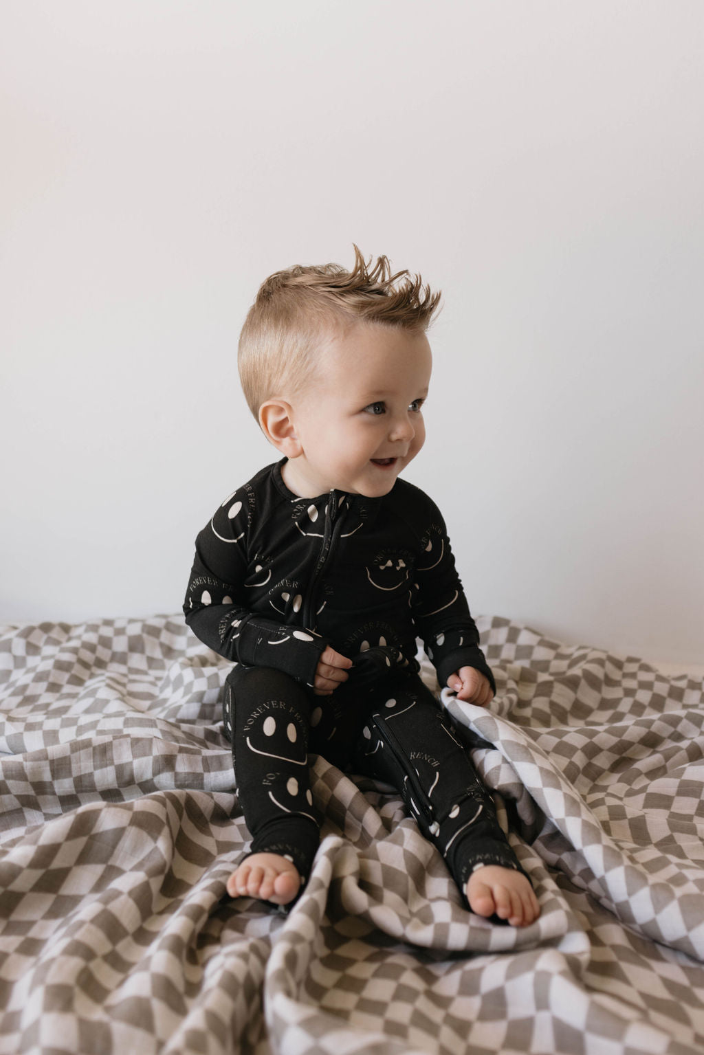 Bamboo Zip Pajama | Black ff Smile