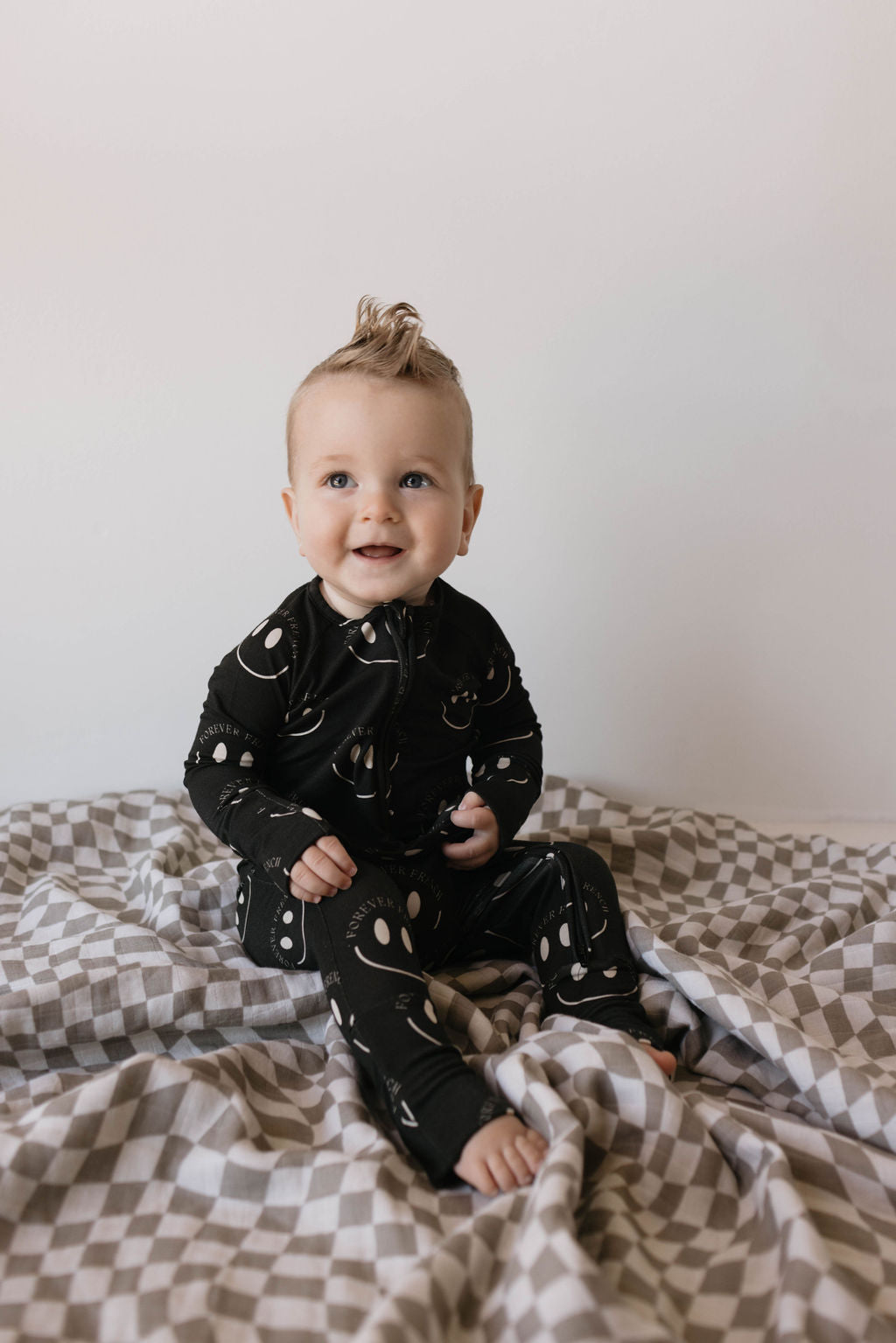 Bamboo Zip Pajama | Black ff Smile