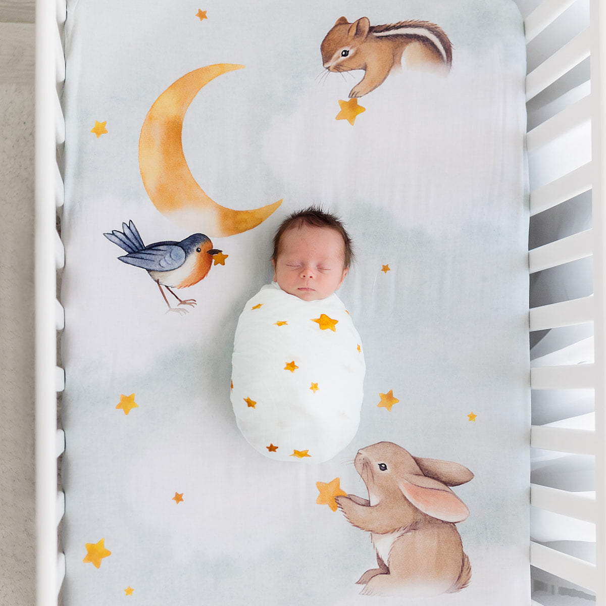 Crib sheet and Swaddle bundle - Goodnight Wonderland