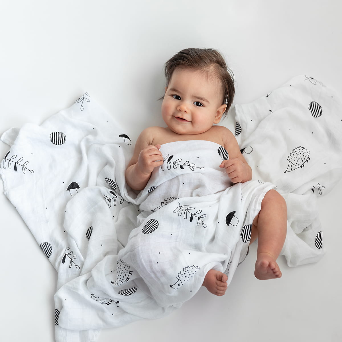 Hedgehog and mushrooms bamboo swaddle