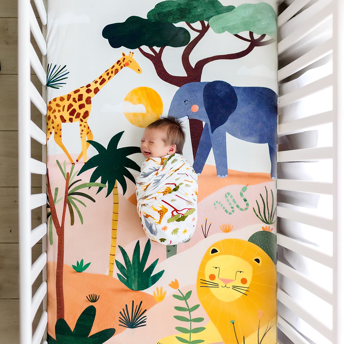 Crib sheet and Swaddle bundle - In The Savanna