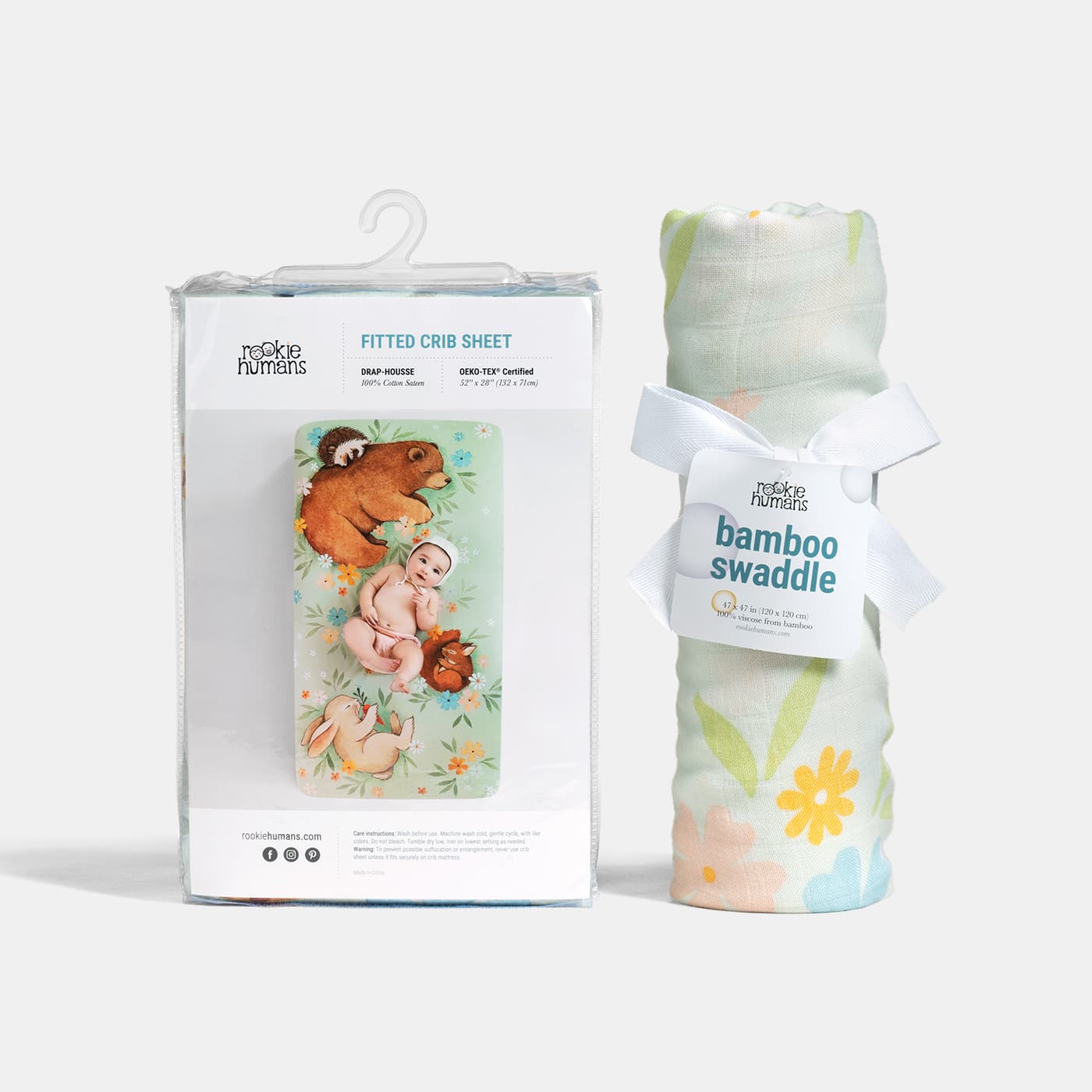 Crib sheet and Swaddle bundle - Enchanted Meadow