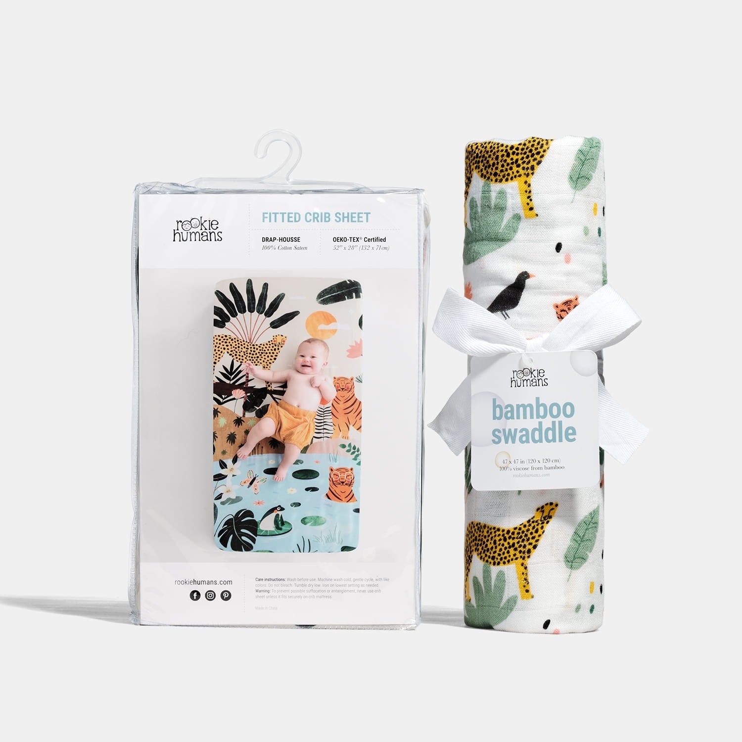 Crib sheet and Swaddle bundle - In The Jungle